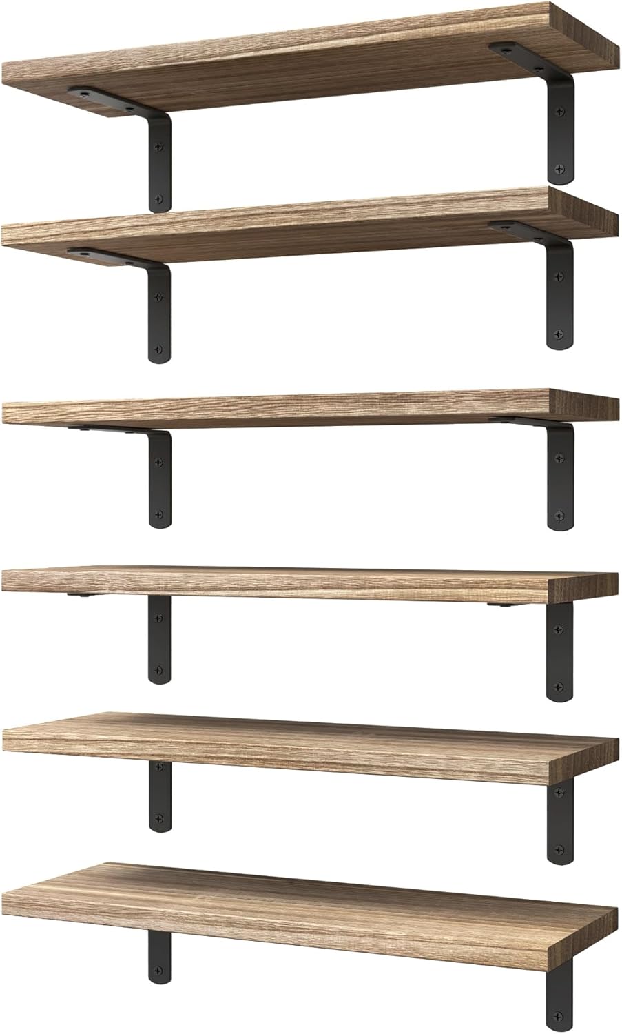 WOPITUES Floating Shelves Set of 6 — Rustic Brown